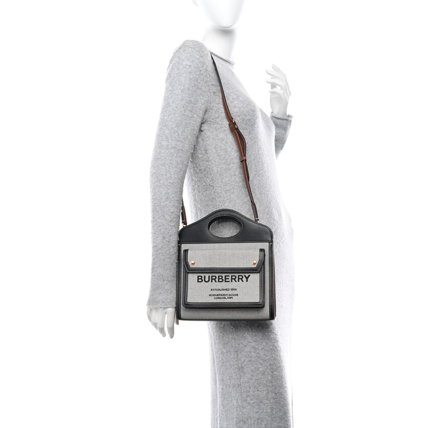 Smooth Calfskin Canvas Two Tone Mini Pocket Bag Black Tan