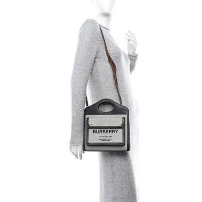 Burberry Smooth Calfskin Canvas Two Tone Mini Pocket Bag Black Tan 2 of 10