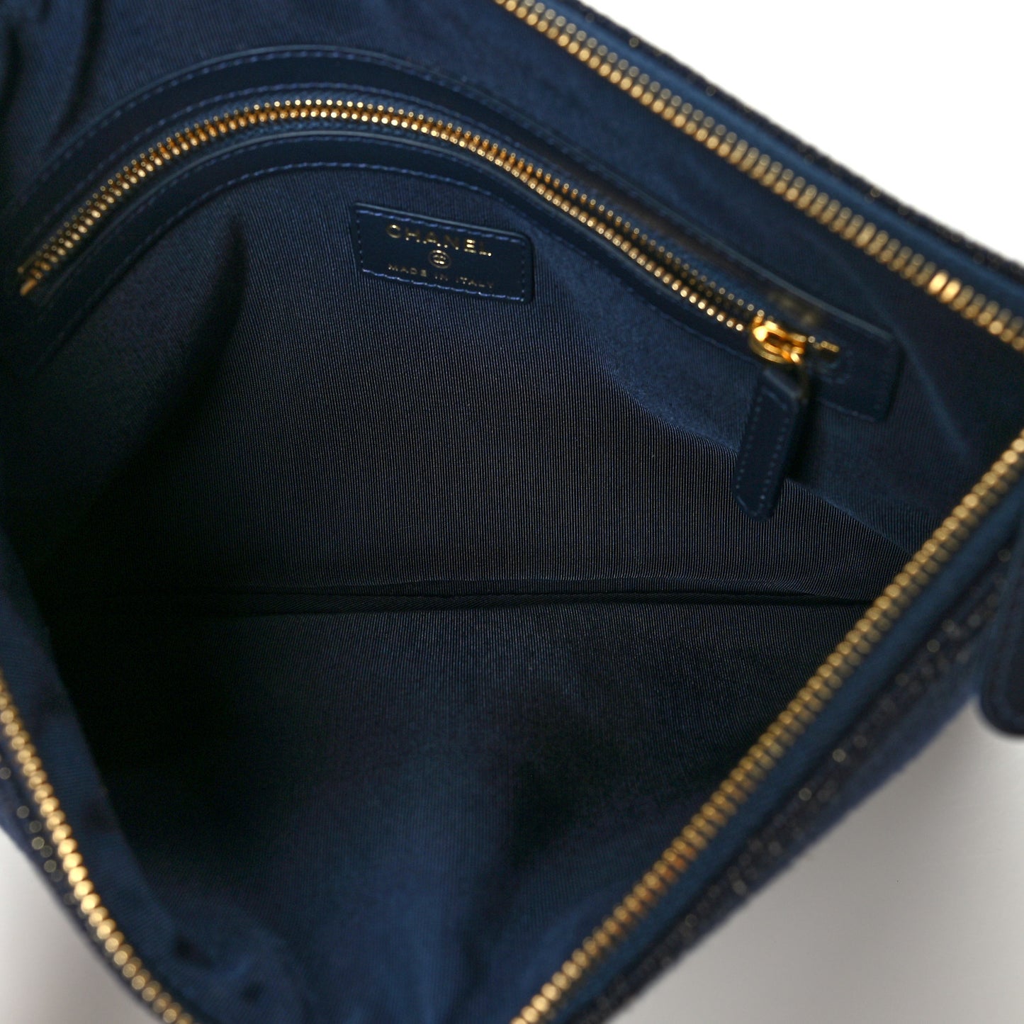 Lurex Canvas Medium Deauville Cosmetic Pouch Navy Blue Gold