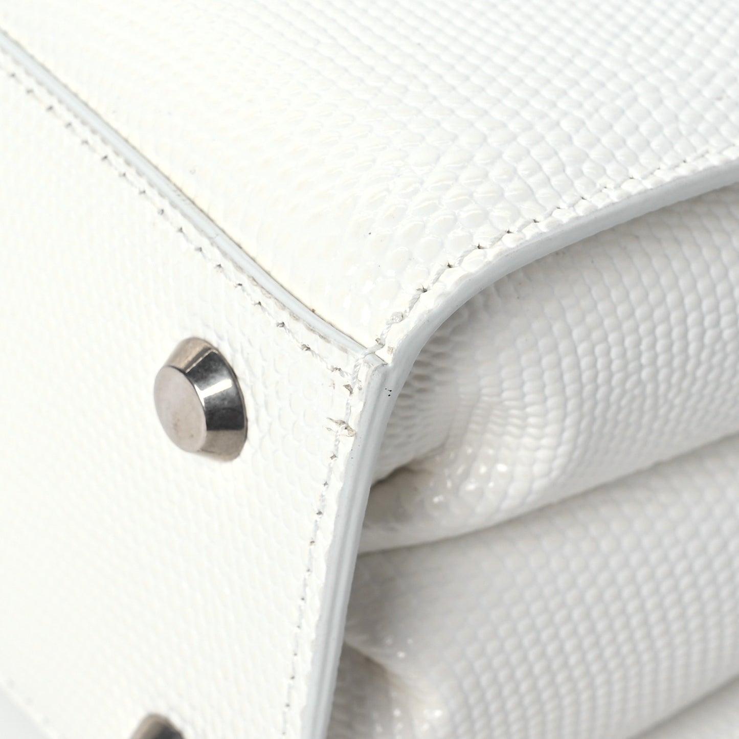 Patent Calfskin Lizard Embossed Medium Ghost Shoulder Bag Optic White