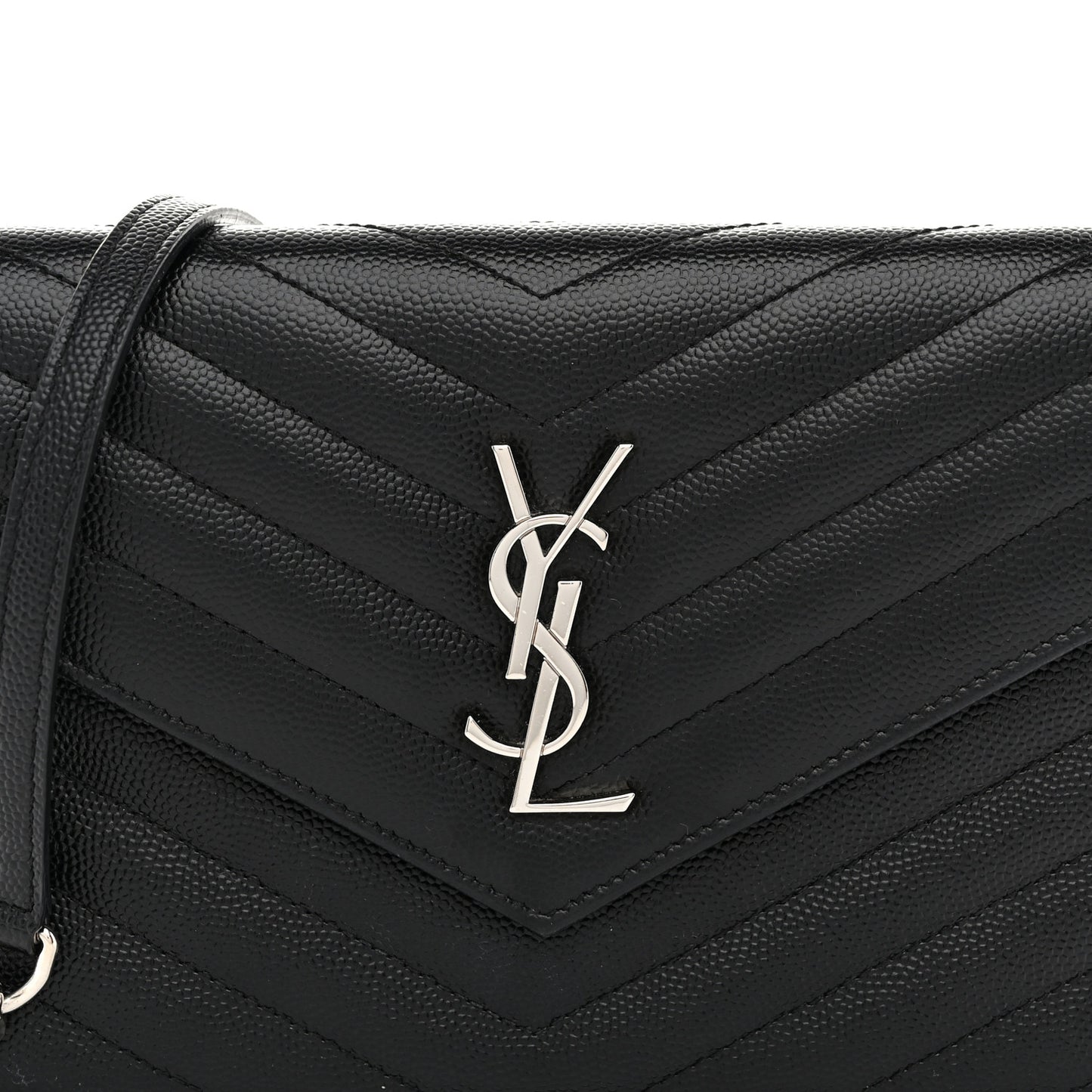 Grain De Poudre Matelasse Chevron Monogram Envelope Chain Wallet Black