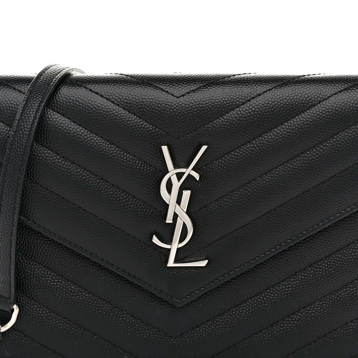 Saint Laurent Grain De Poudre Matelasse Chevron Monogram Envelope Chain Wallet Black 9 of 11