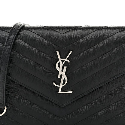 Saint Laurent Grain De Poudre Matelasse Chevron Monogram Envelope Chain Wallet Black 9 of 11