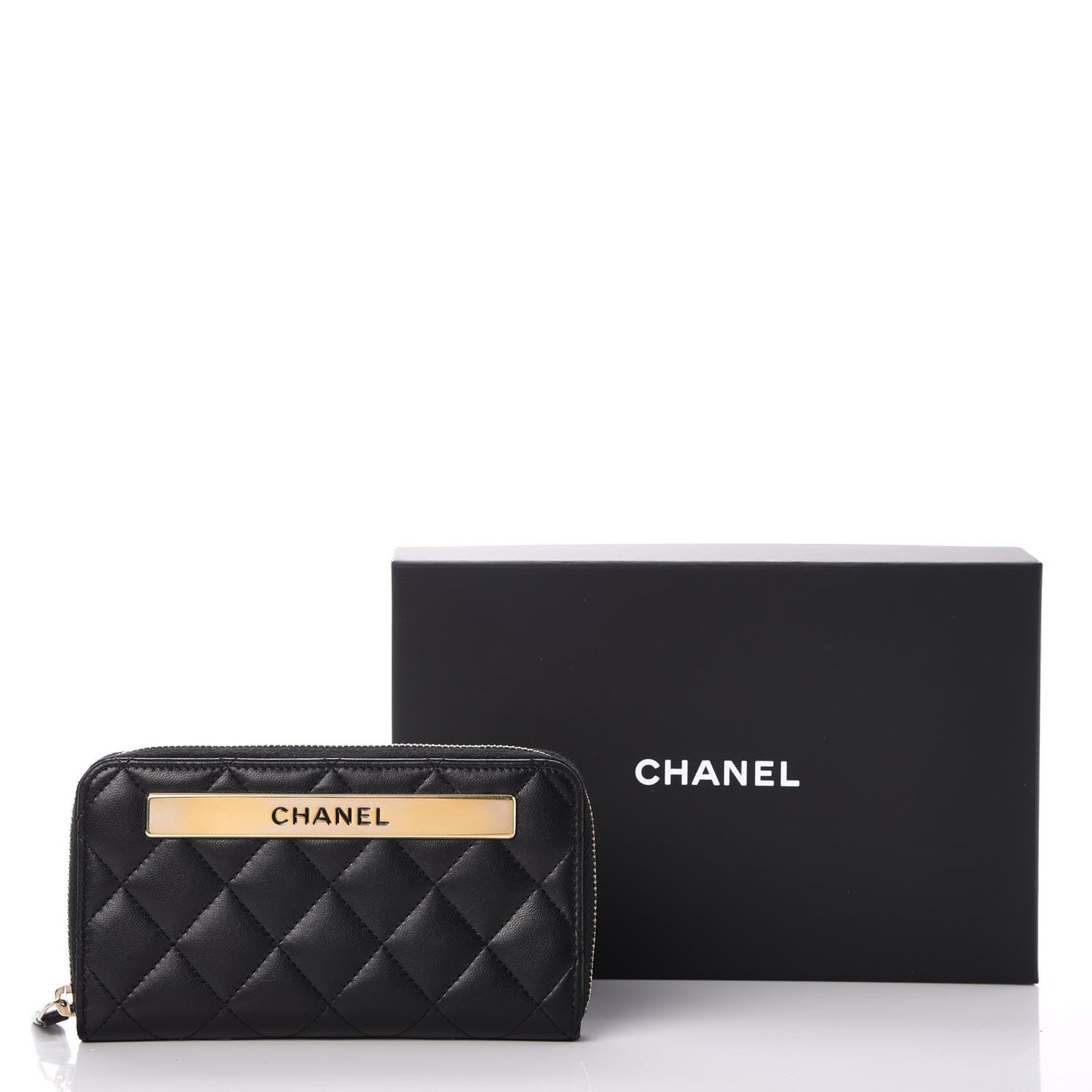 Lambskin Quilted Small Trendy CC Zip Around Wallet Black