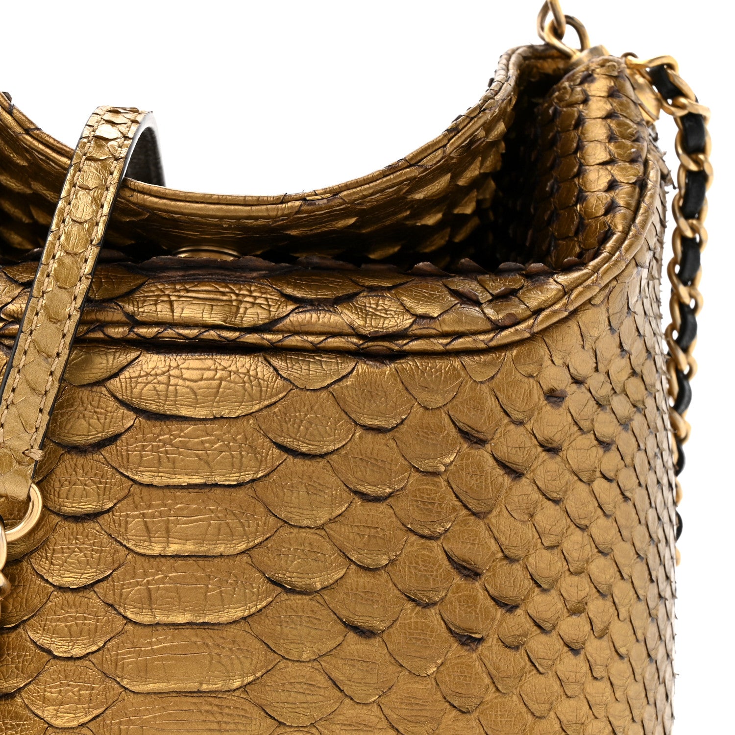 Chanel Metallic Snakeskin Paris Hamburg Drawstring Bucket Bag Gold 8 of 10