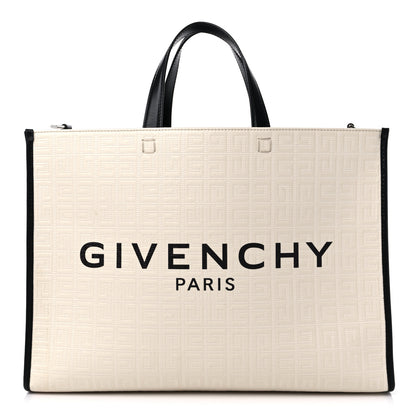 Givenchy Canvas Logo 4G Embossed Medium Tote Beige Black 1 of 10