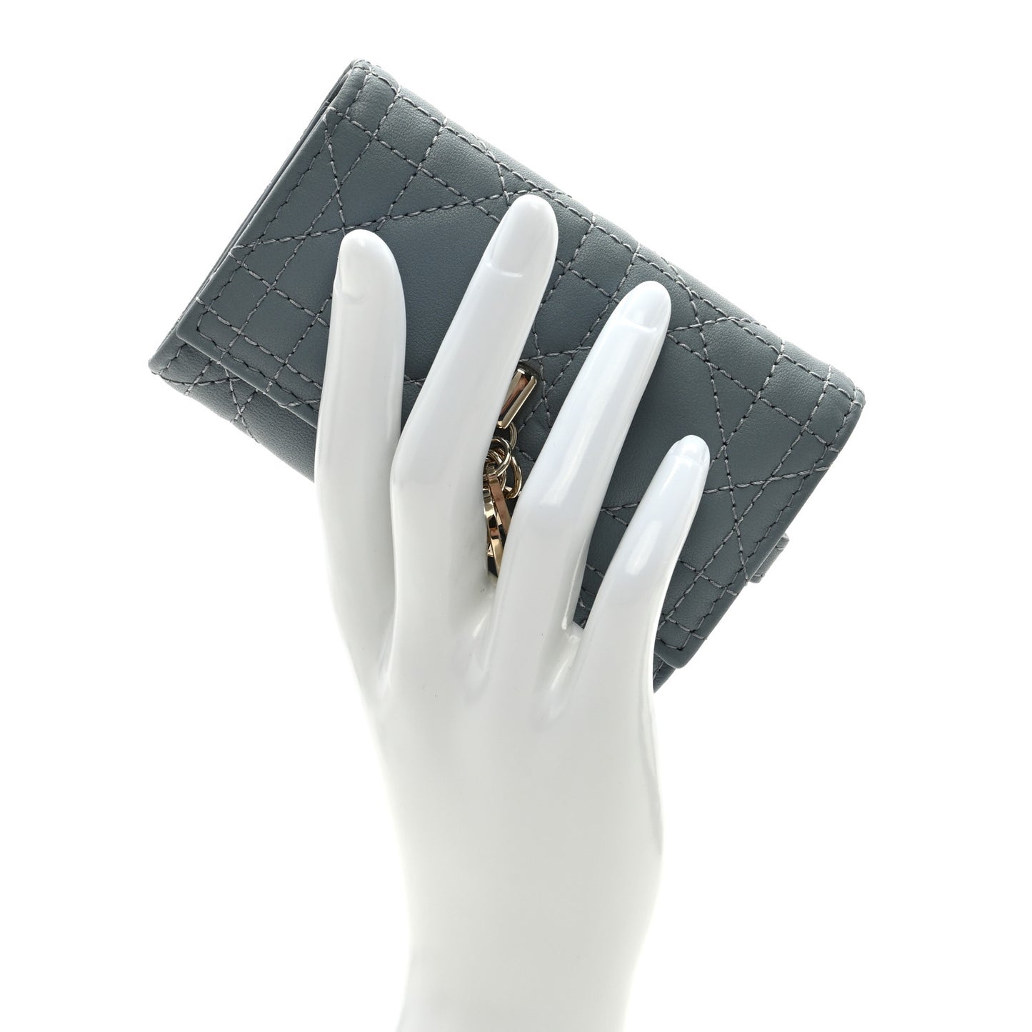 Lambskin Cannage Miss Dior 4 Key Holder Wallet Cloud Blue