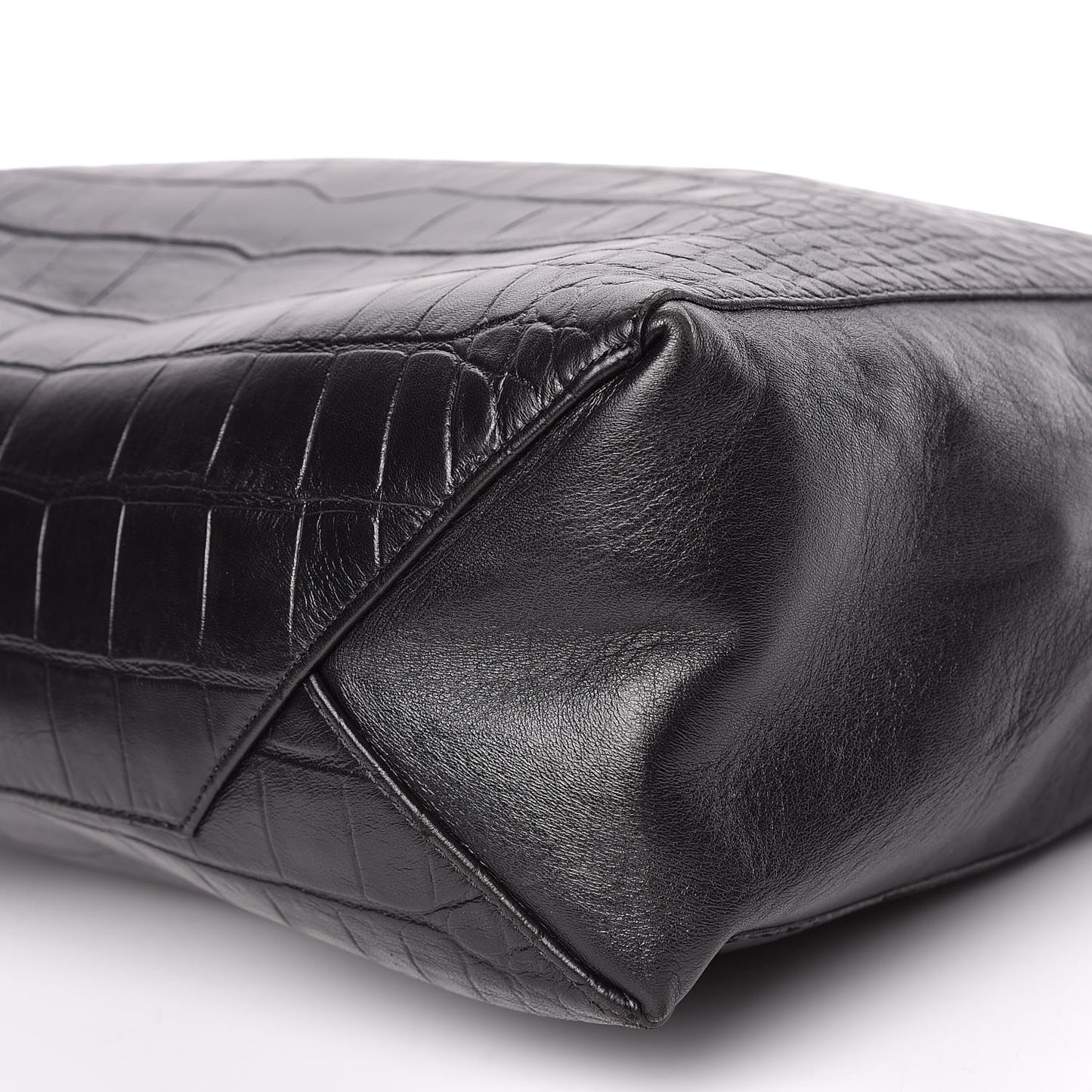 Lambskin Crocodile Embossed Vertical Cabas Black