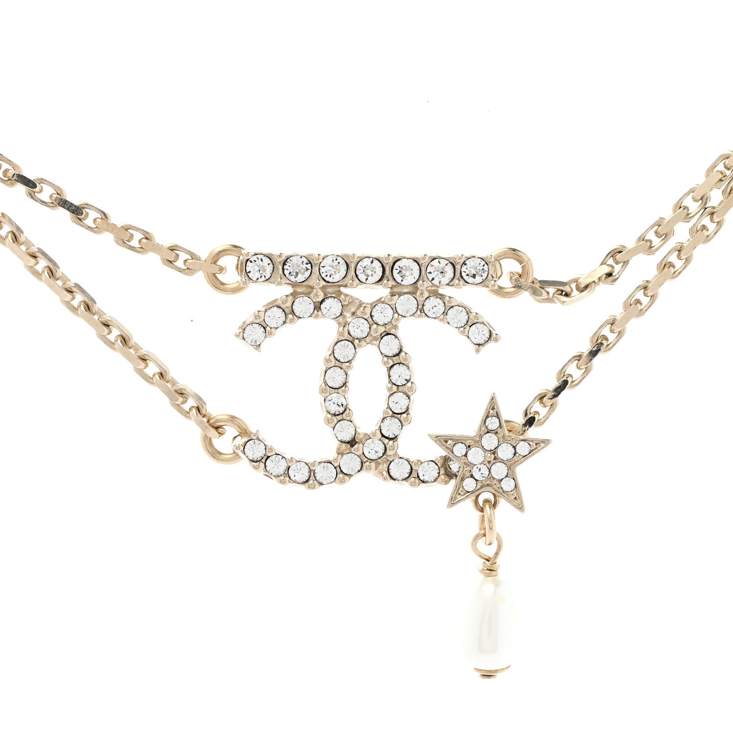 Chanel Pearl Crystal CC Star Choker Necklace Gold 4 of 6