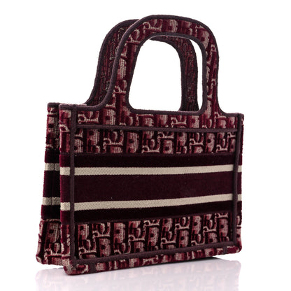 Christian Dior Velvet Oblique Embroidered Mini Book Tote Burgundy Multicolor 3 of 10