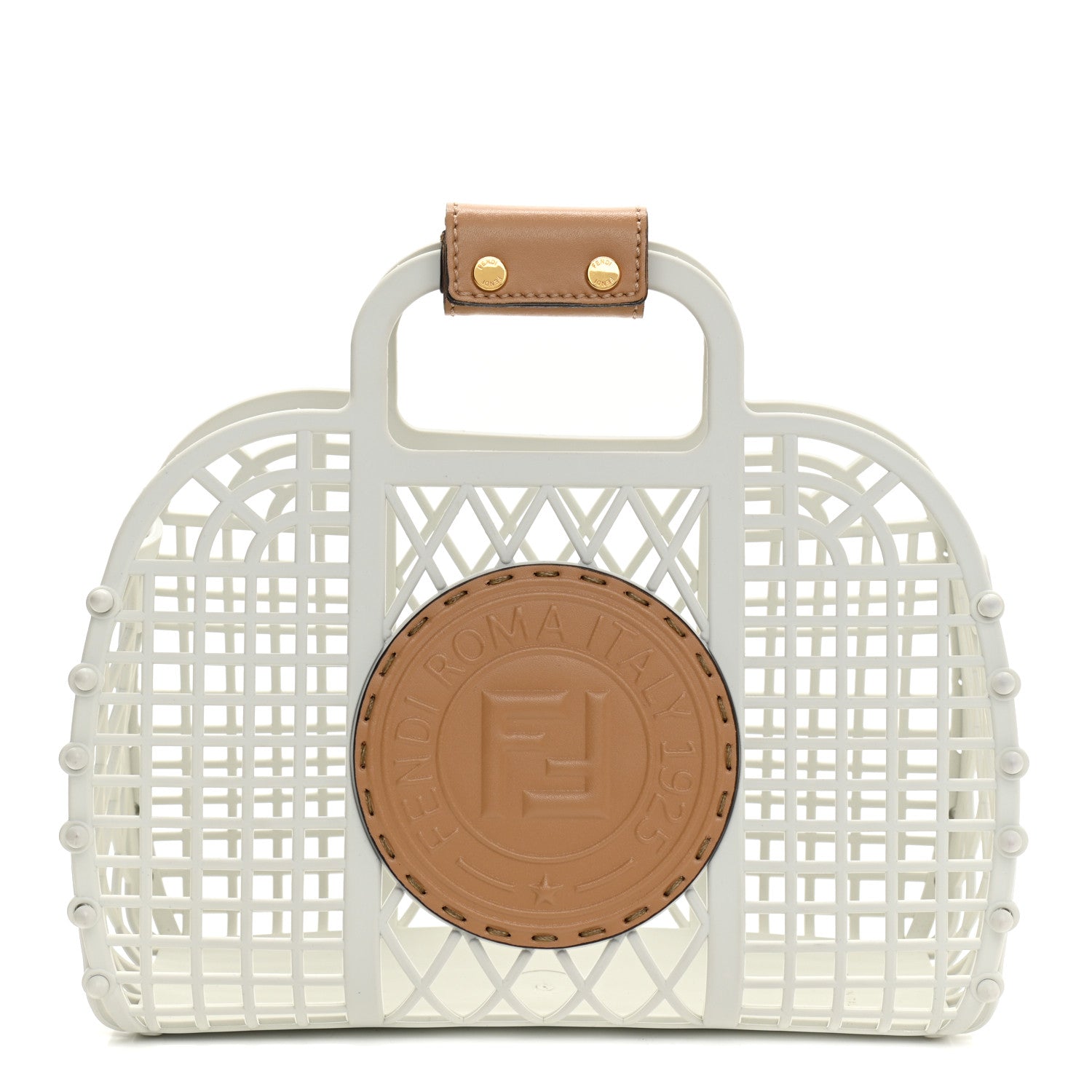 Fendi Recycled Plastic Vitello Liberty Matte Small Fendi Basket White Ice Miele Scuro 1 of 11