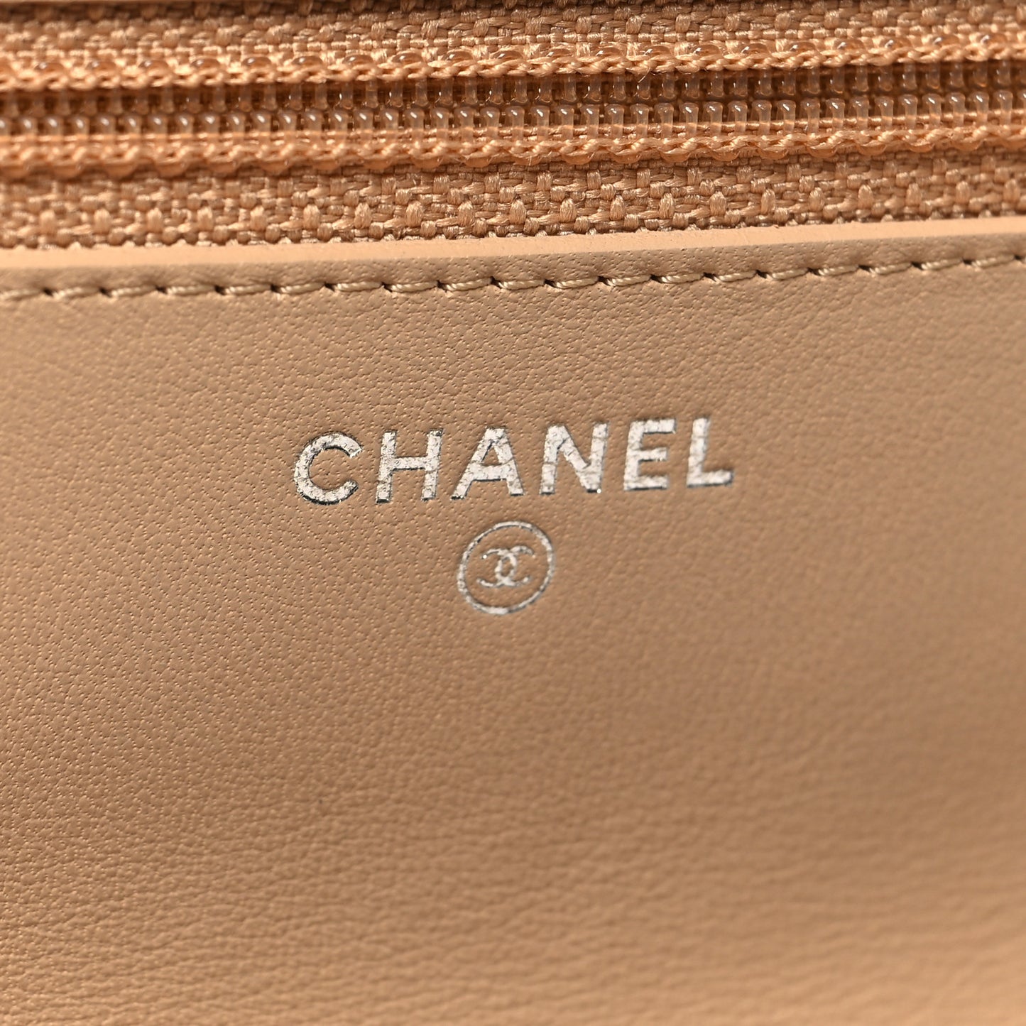 Grained Calfskin Diamond Stitched Wallet On Chain WOC Beige White