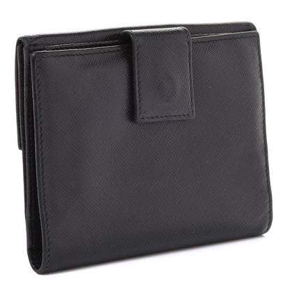 Prada Saffiano Metal French Flap Compact Wallet Black 3 of 7