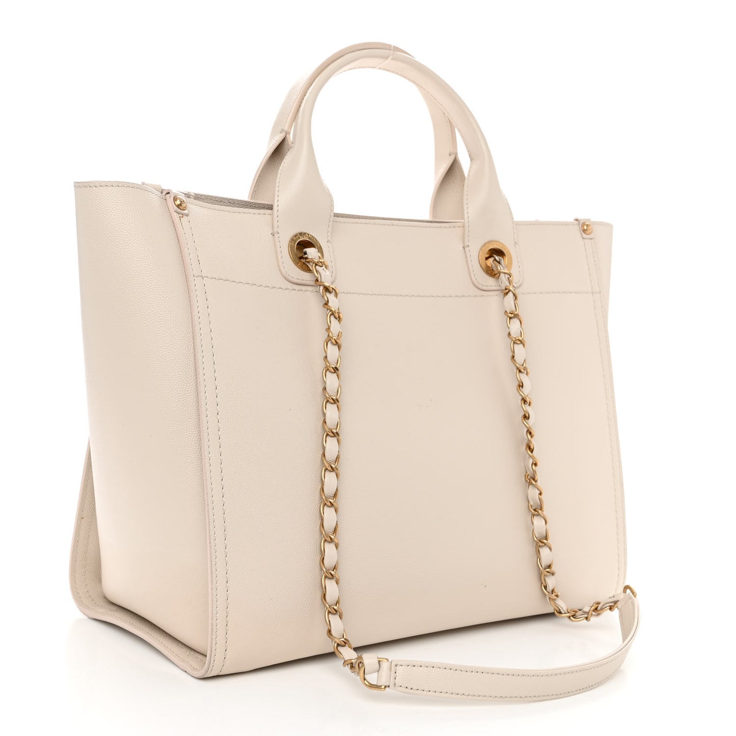 Caviar Small Studded Deauville Tote Ivory