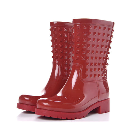Valentino Garavani Rubber Rockstud Short Rainboots 39 Red 3 of 7