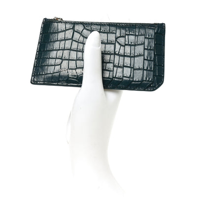 Saint Laurent Calfskin Crocodile Embossed 5 Fragments Zip Pouch Card Holder Dark Turquoise 2 of 7