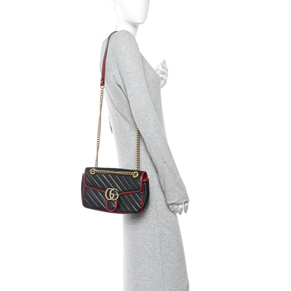 Gucci Vintage Effect Calfskin Matelasse Diagonal Small Torchon GG Marmont Shoulder Bag Black Romantic Cherry 2 of 11