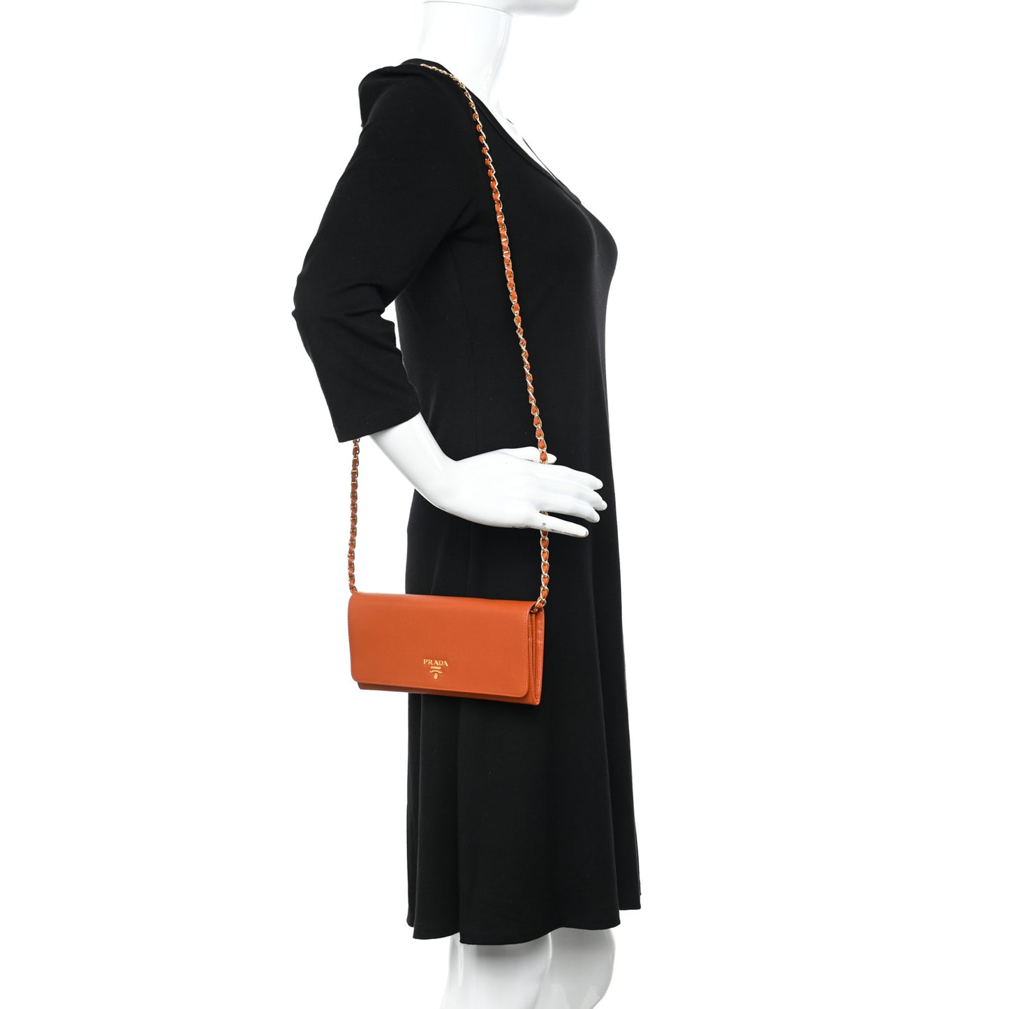 Saffiano Metal Oro Chain Wallet Papaya