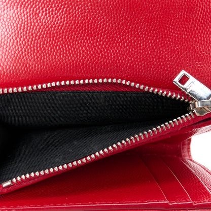 Saint Laurent Grain De Poudre Matelasse Chevron Monogram Compact Tri Fold Wallet Red 6 of 11