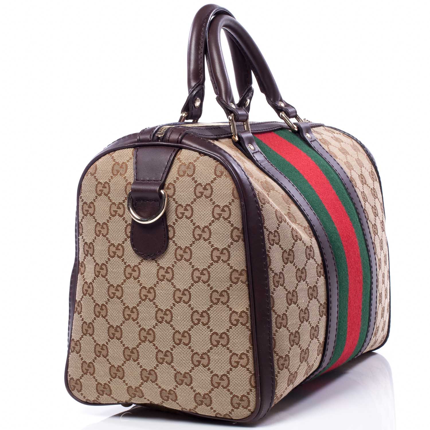 Gucci Monogram Selleria Calfskin Vintage Web Medium Boston Beige Ebony Cocoa 3 of 9