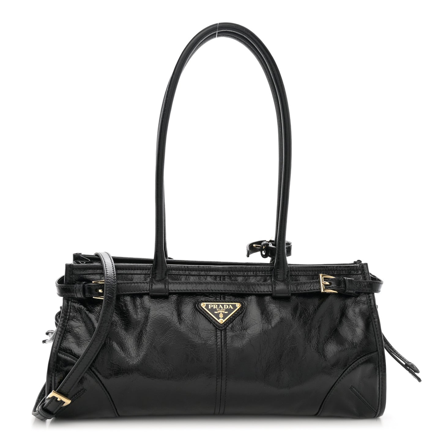 Shiny Nappa Medium Shoulder Bag Black