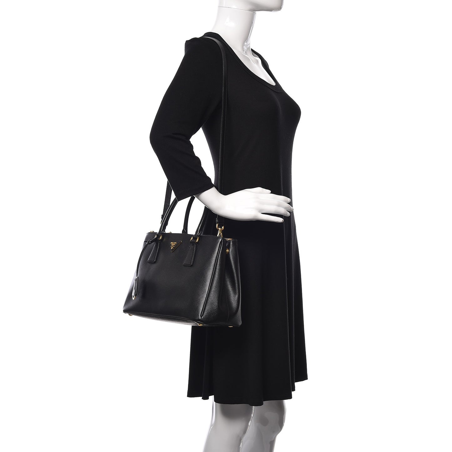 Saffiano Small Galleria Double Zip Tote Black