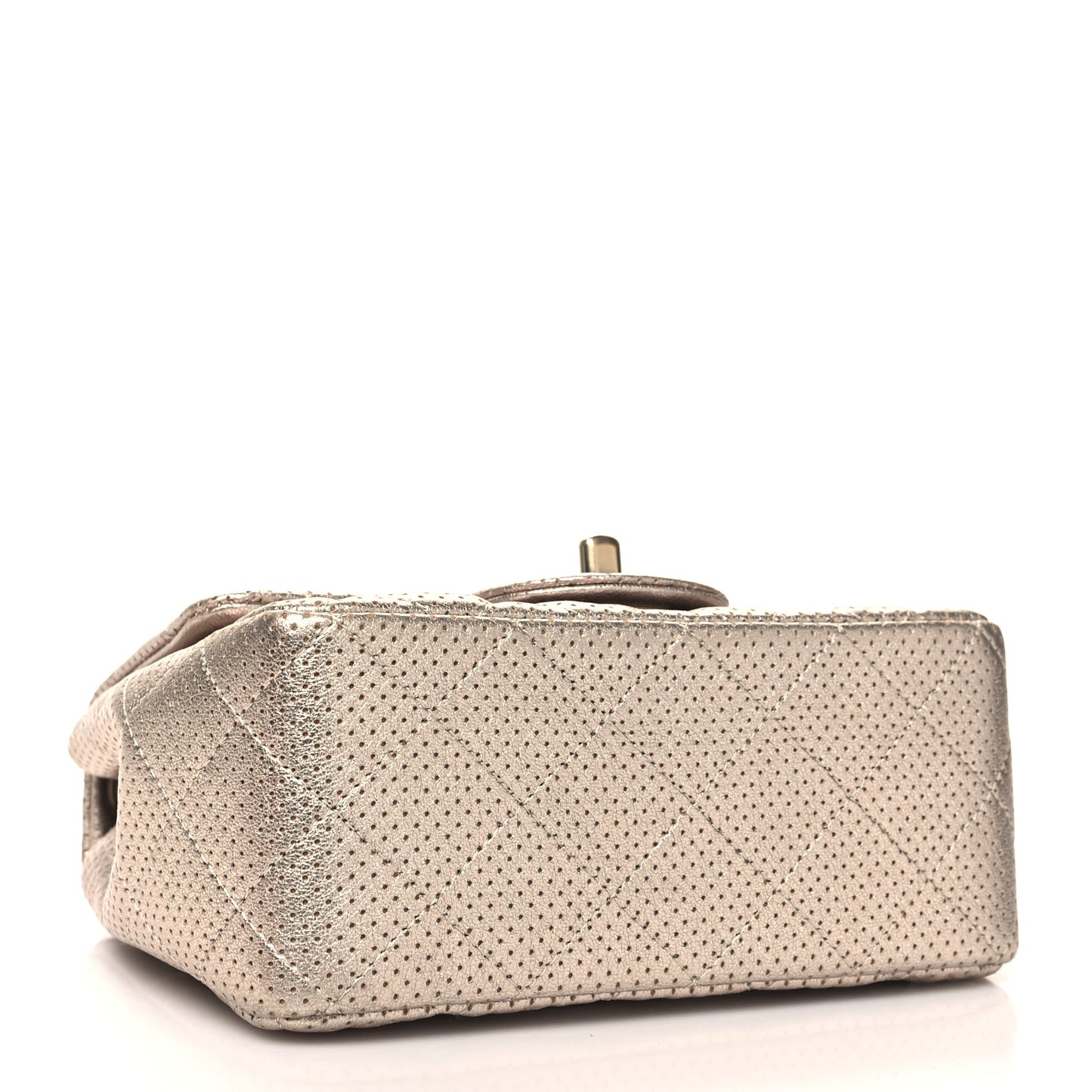 Metallic Lambskin Perforated Mini Square Flap Gold
