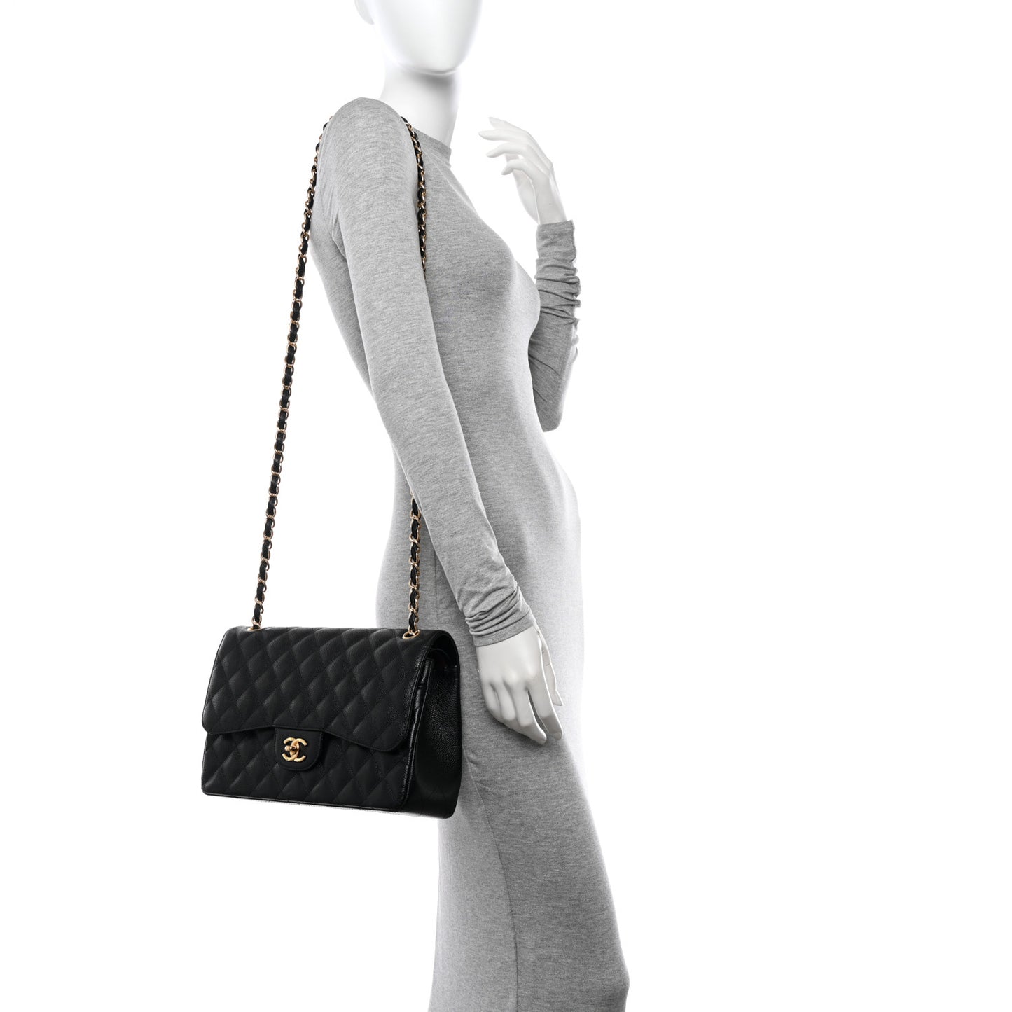 Caviar Quilted Jumbo Double Flap Black