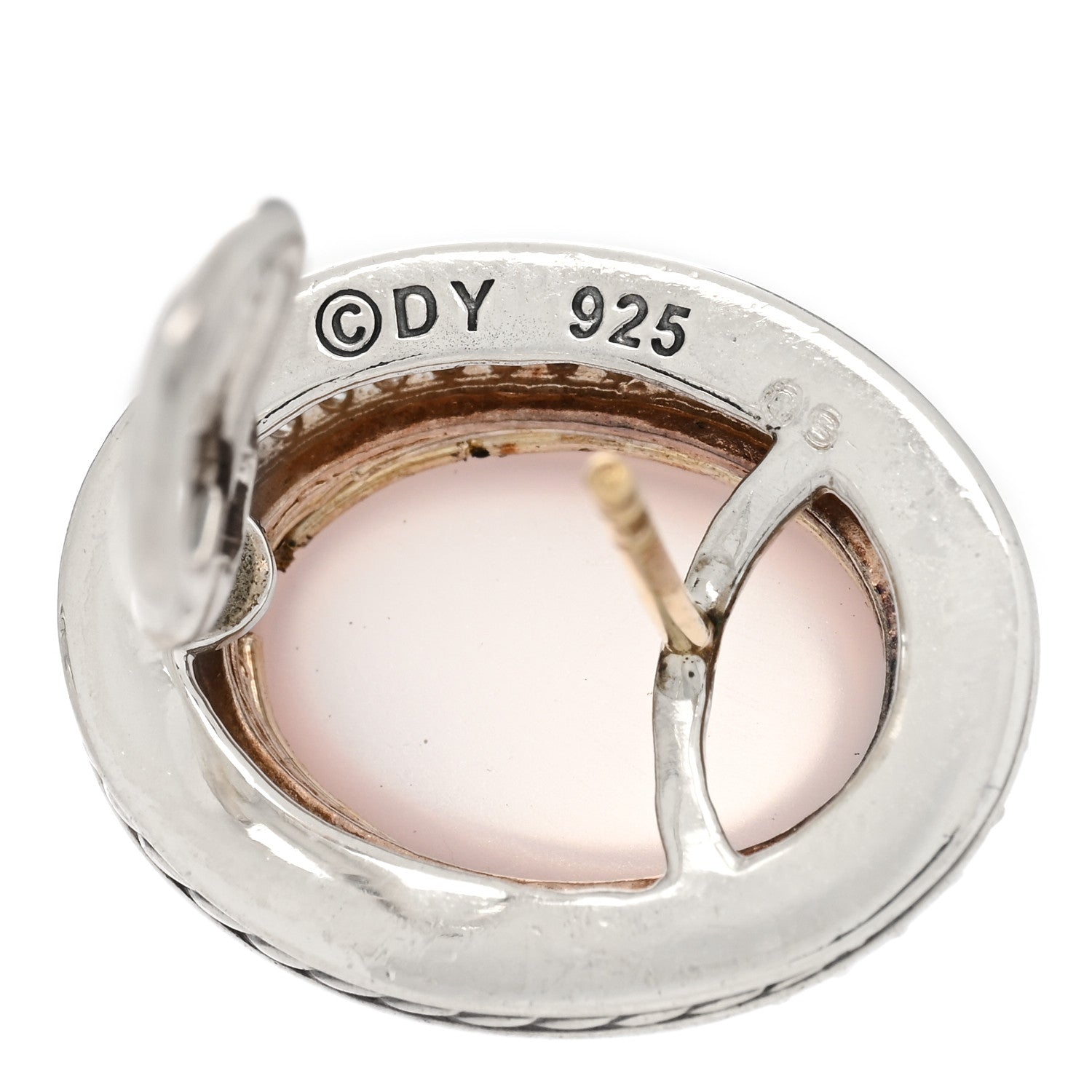 David Yurman Sterling Silver Diamond Rose Quartz 14mm Oval Earrings 4 of 5