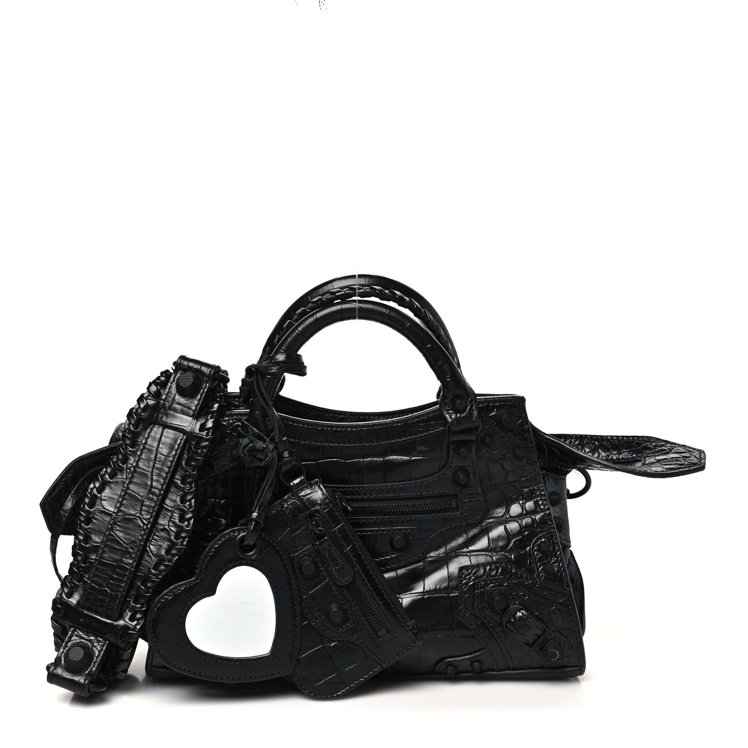 Balenciaga Semi Shiny Calfskin Crocodile Embossed Monochrome Neo