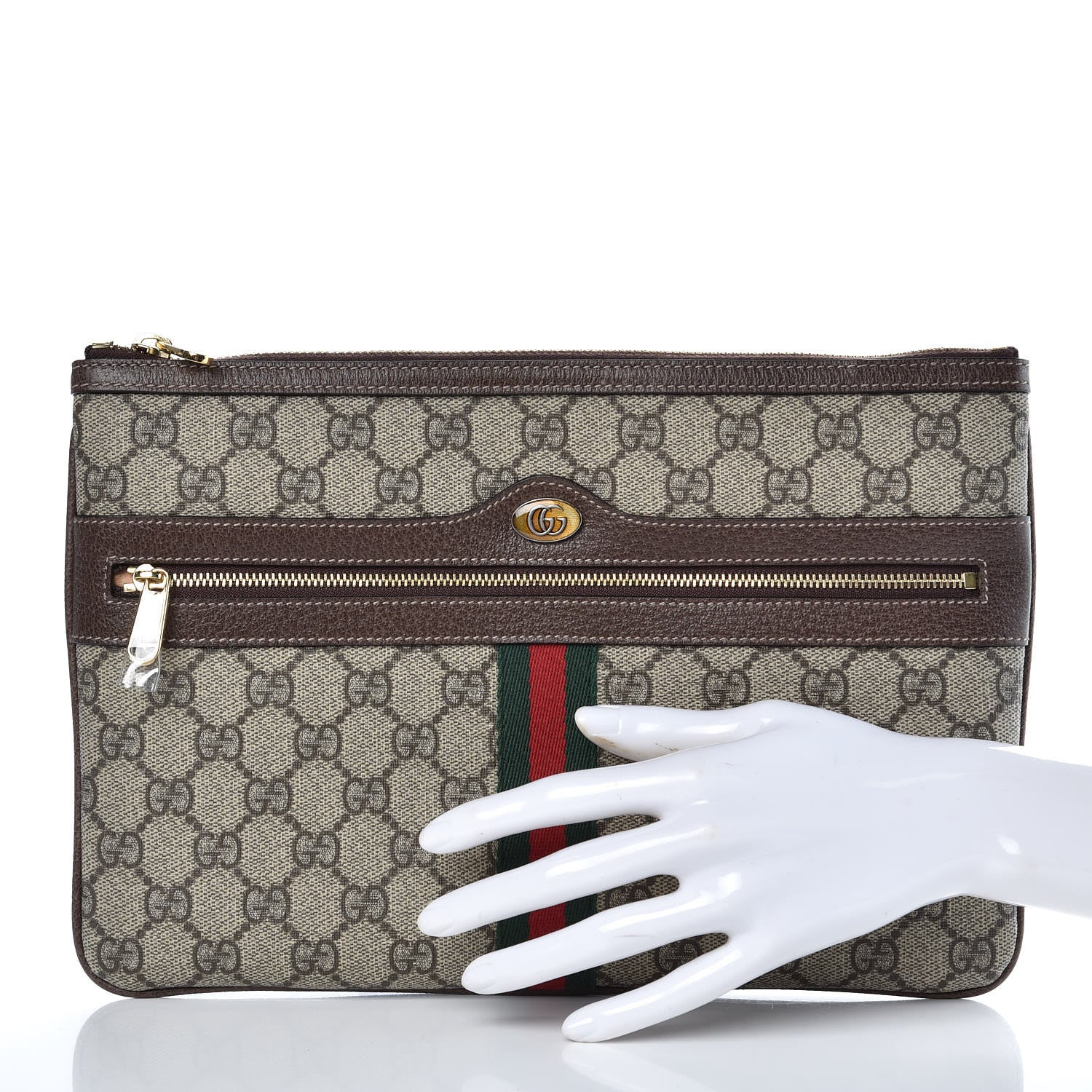 Gucci GG Supreme Monogram Large Ophidia Pouch Clutch Brown 2 of 7