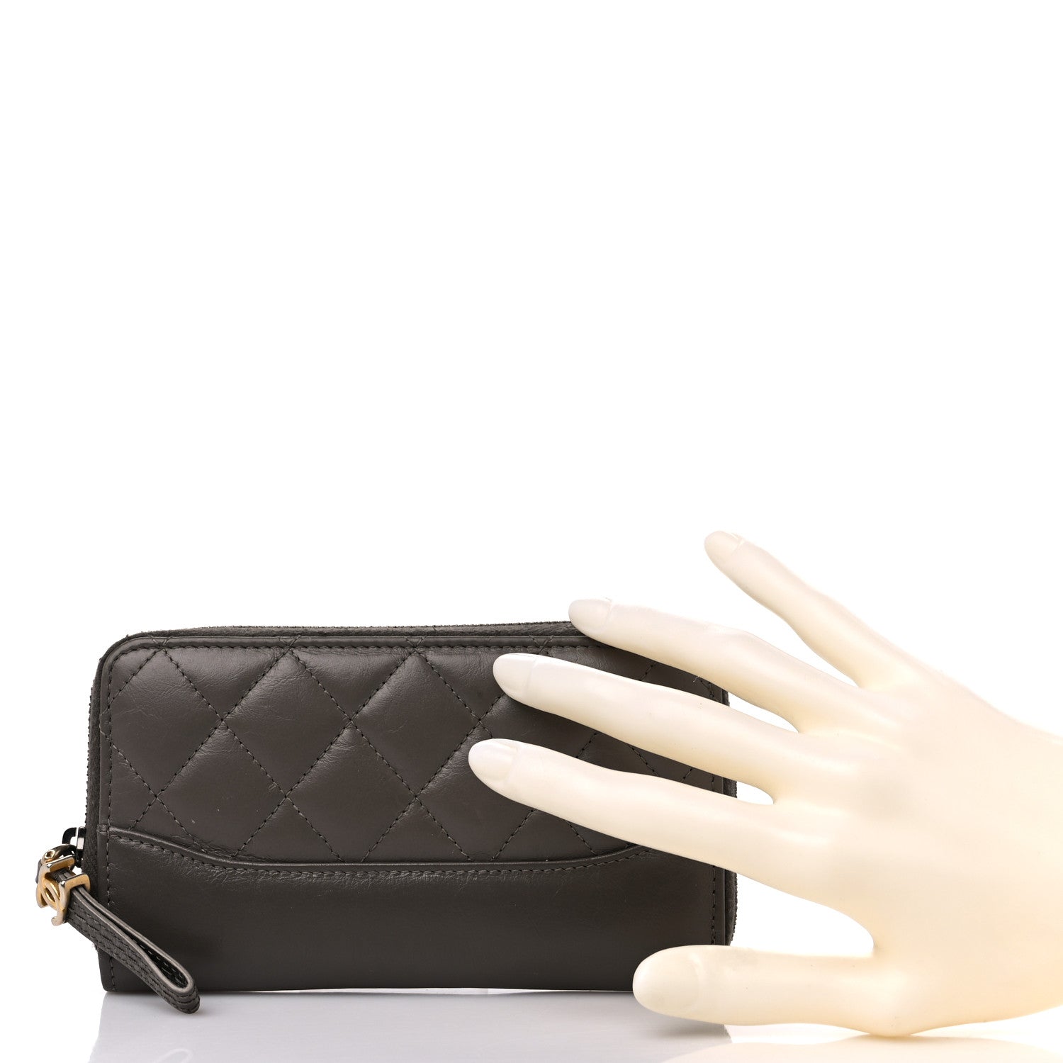 Chanel Aged Calfskin Quilted Small Gabrielle Zip Around Wallet Khaki 2 of 12