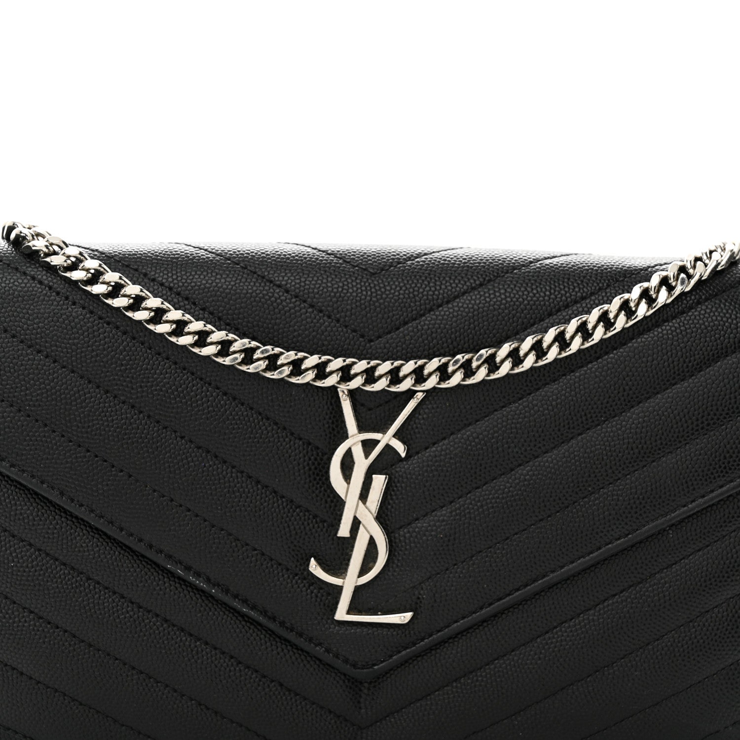 Saint Laurent Grain De Poudre Matelasse Chevron Monogram Chain Wallet Black 7 of 10