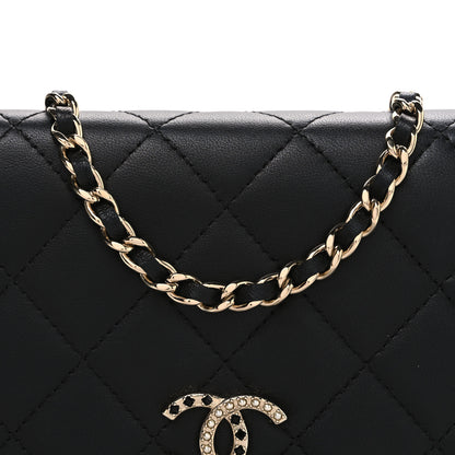 Chanel Lambskin Pearl Strass Quilted CC Wallet on Chain WOC Black 9 of 11