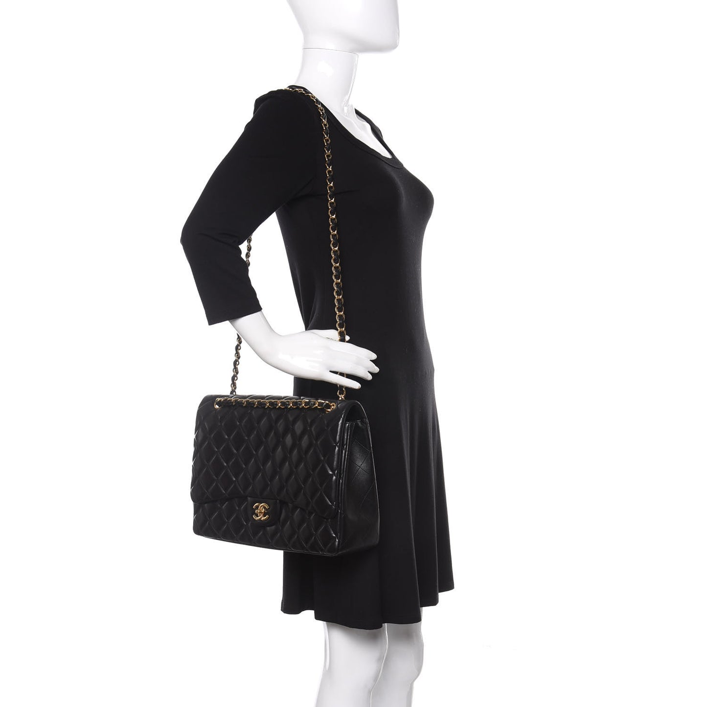Lambskin Quilted Maxi Single Flap Black