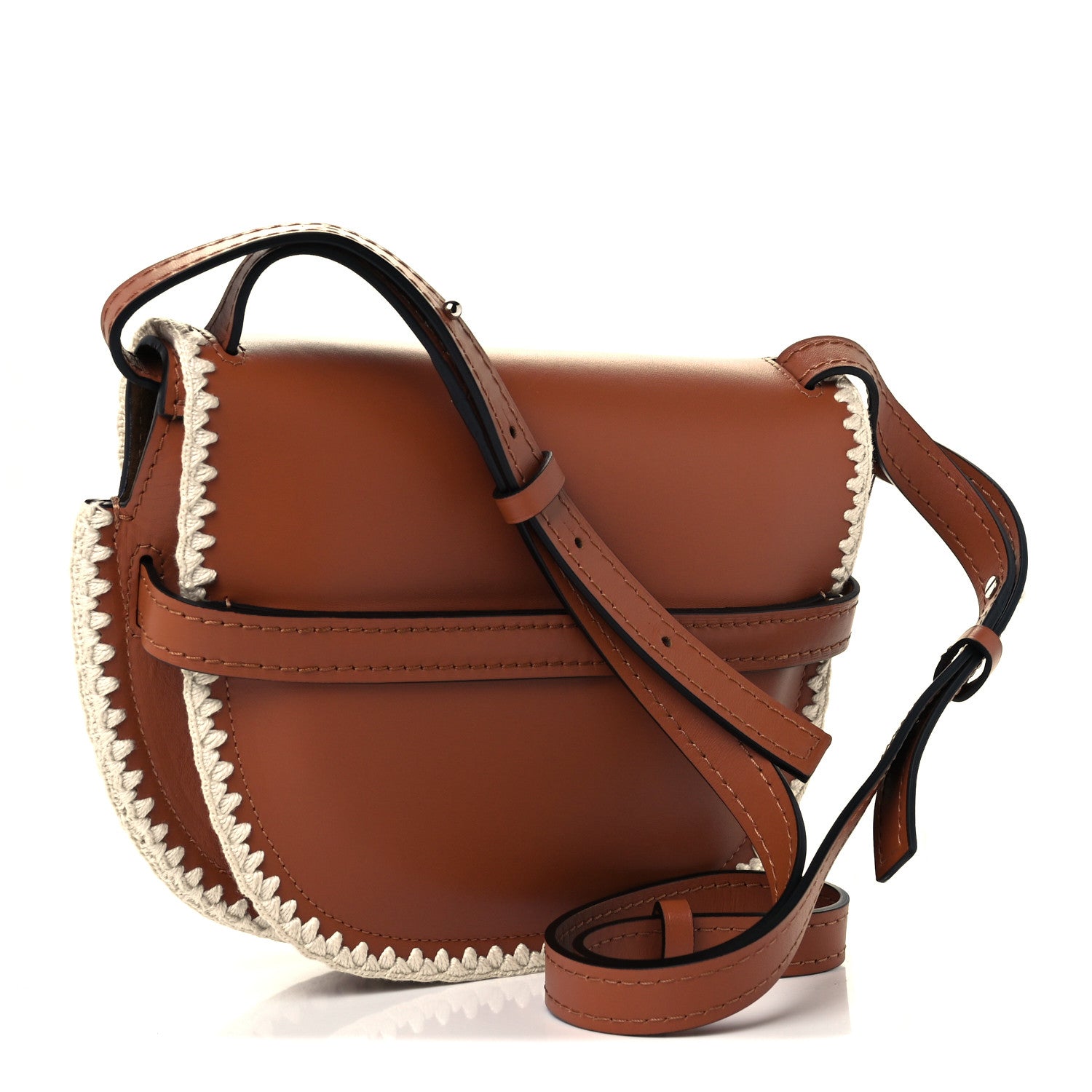 Loewe Calfskin Crochet Trim Small Gate Crossbody Bag Tan 3 of 10