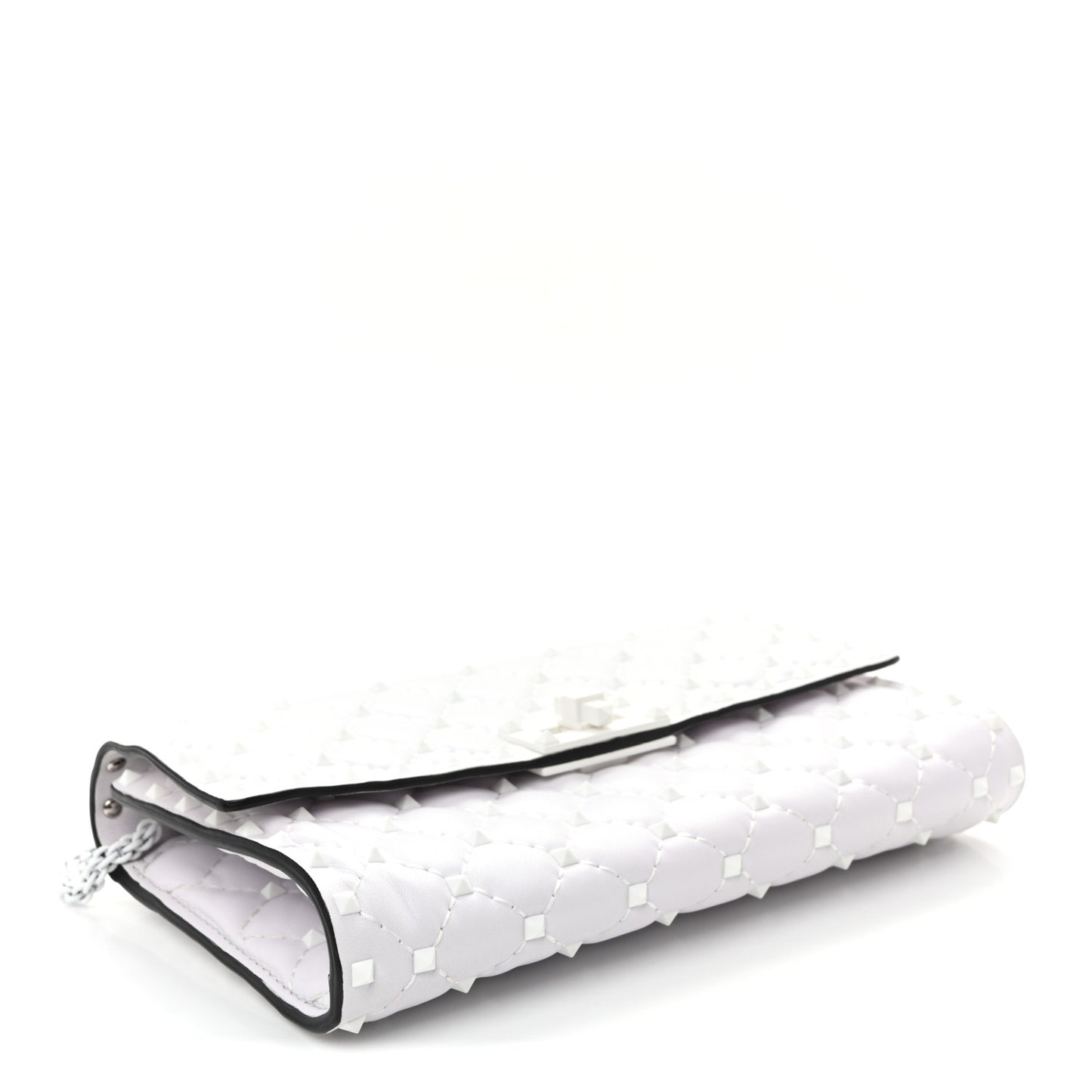 Lambskin Free Rockstud Spike Wallet on Chain Optic White