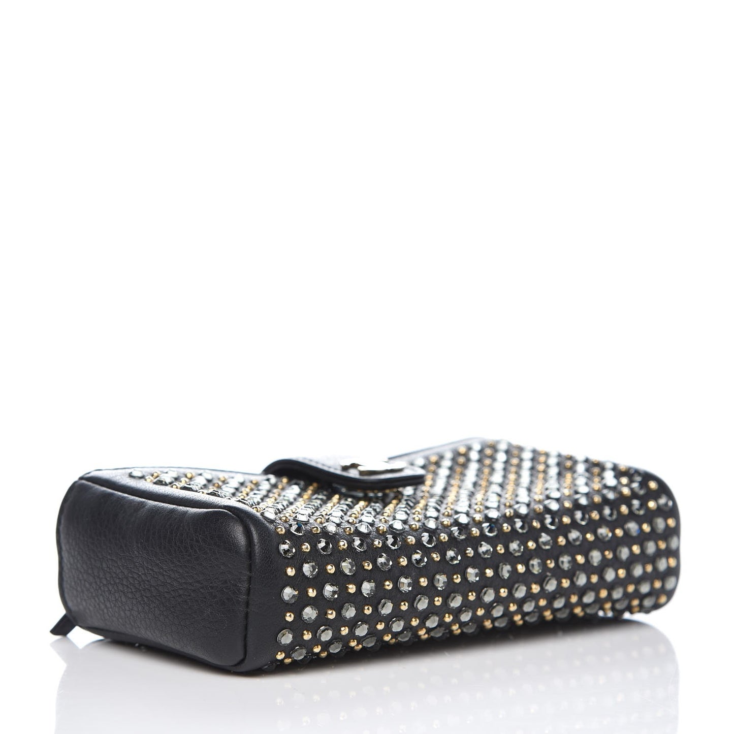 Calfskin Strass Studded Mini Phone Holder Clutch Black