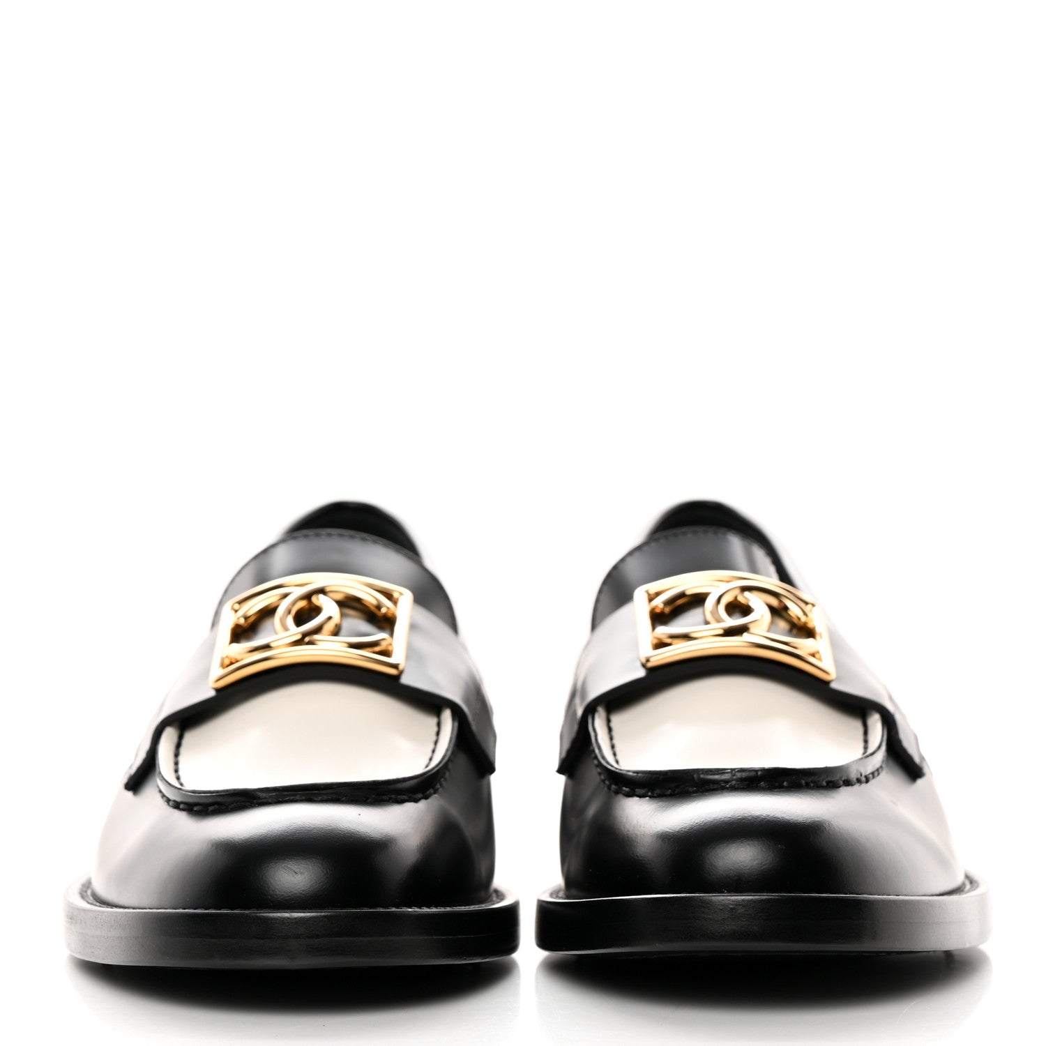 Chanel Shiny Calfskin CC Loafers 36 Black White 2 of 12