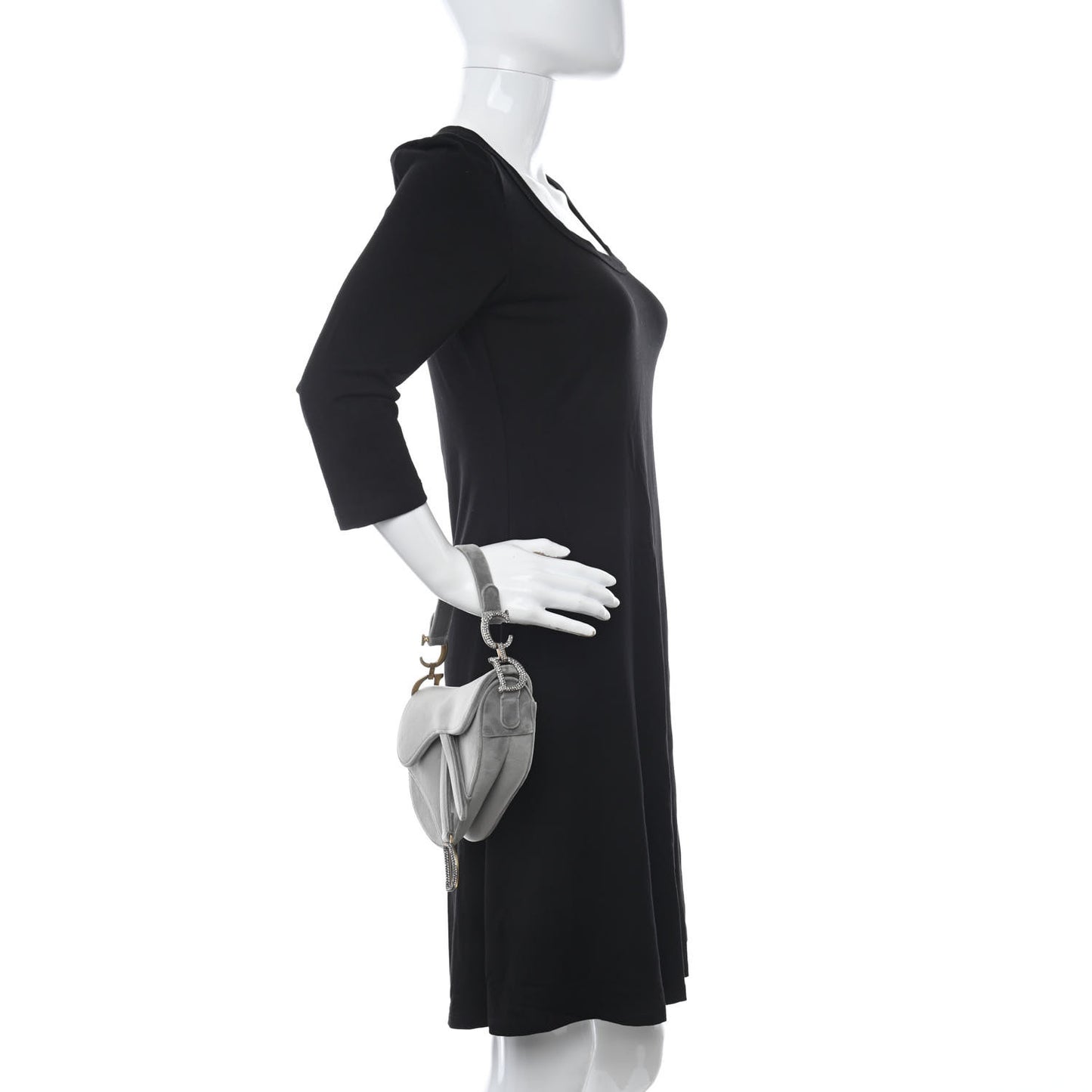 Velvet Crystal Mini Saddle Bag Grey