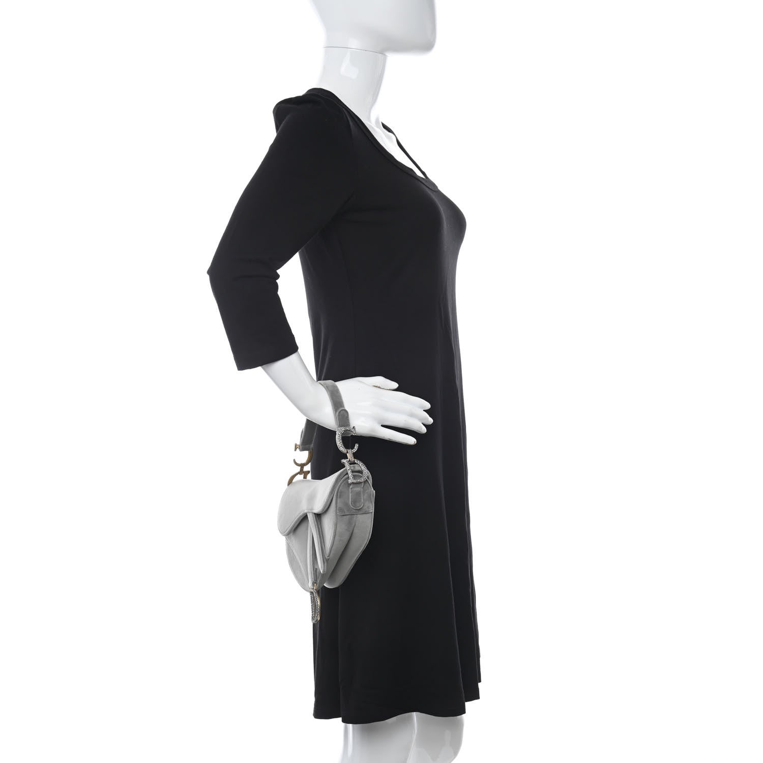 Christian Dior Velvet Crystal Mini Saddle Bag Grey 2 of 10
