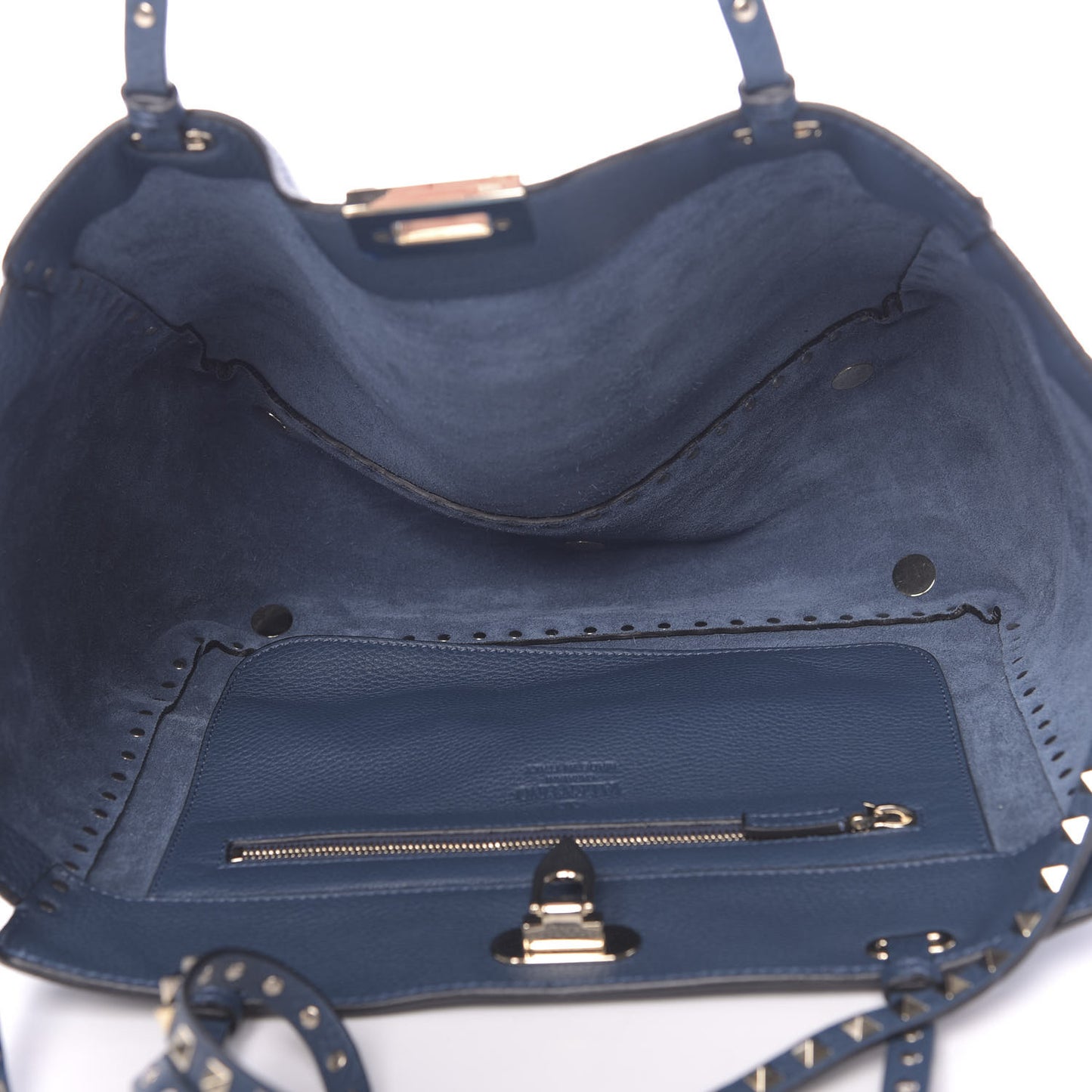 Pebbled Calfskin Medium Rockstud Tote Peacock