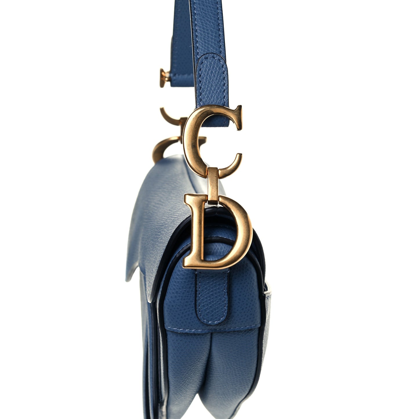 Grained Calfskin Mini Saddle Bag Denim Blue