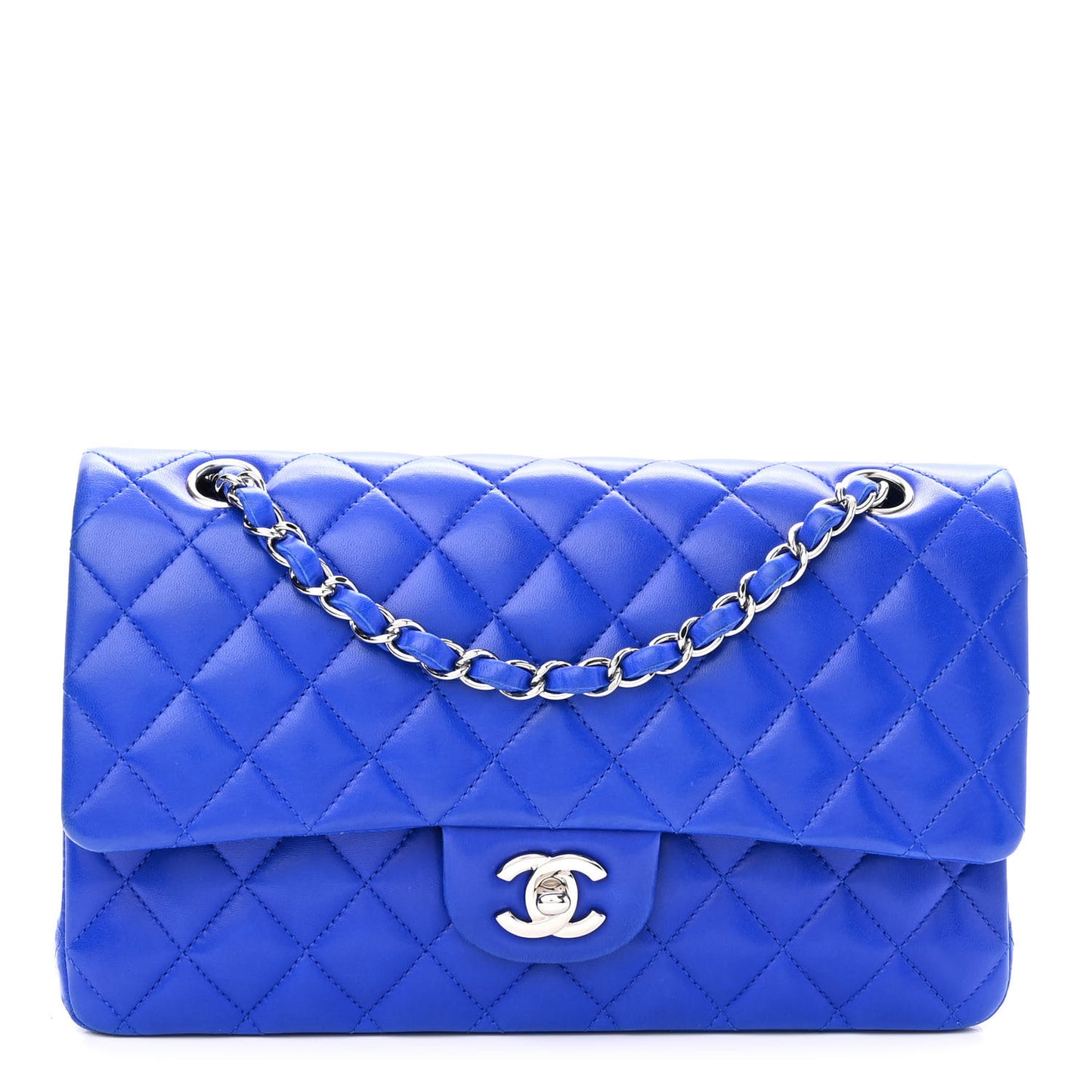 Lambskin Quilted Medium Double Flap Blue
