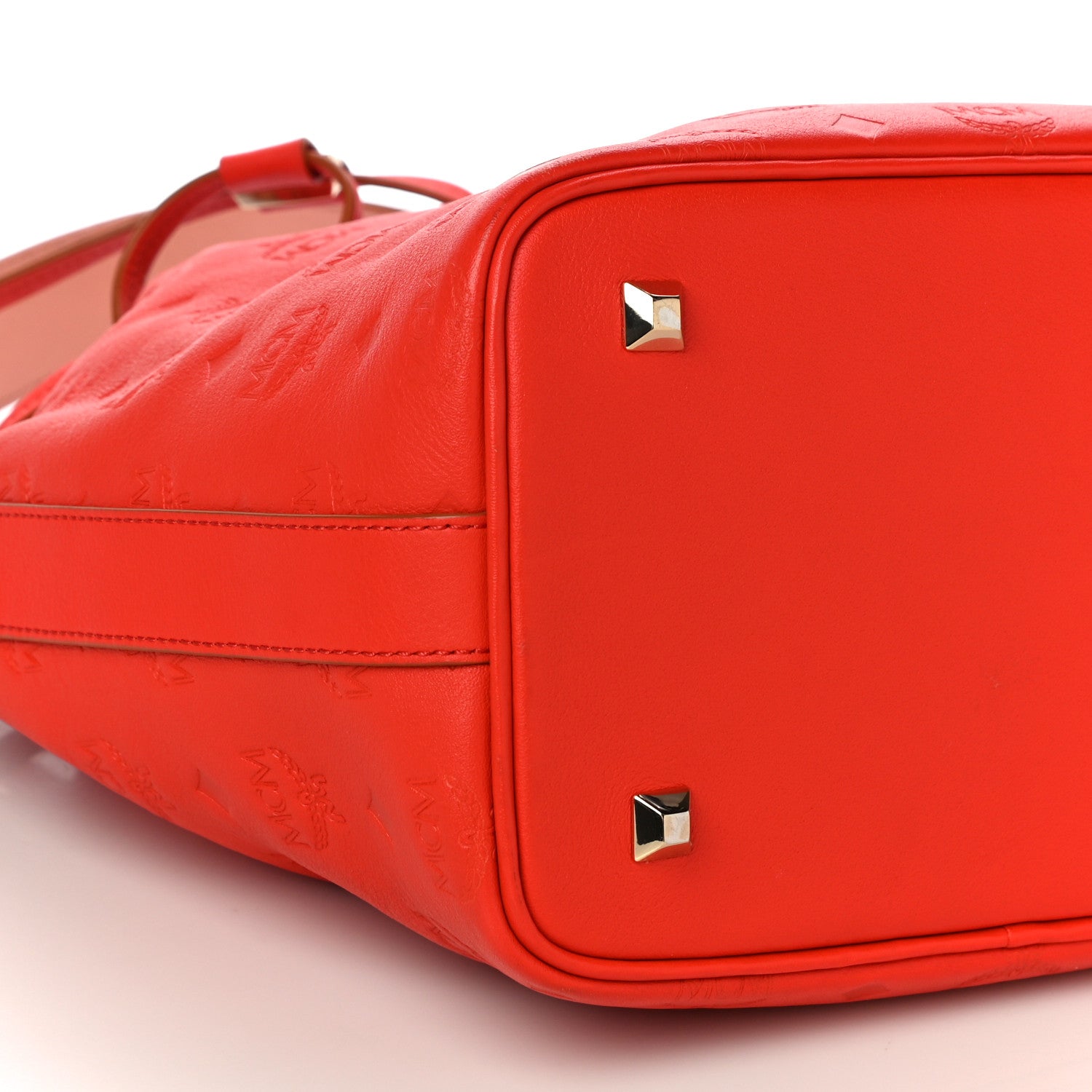MCM Calfskin Ottomar Monogram Essential Bucket Hot Coral 8 of 9