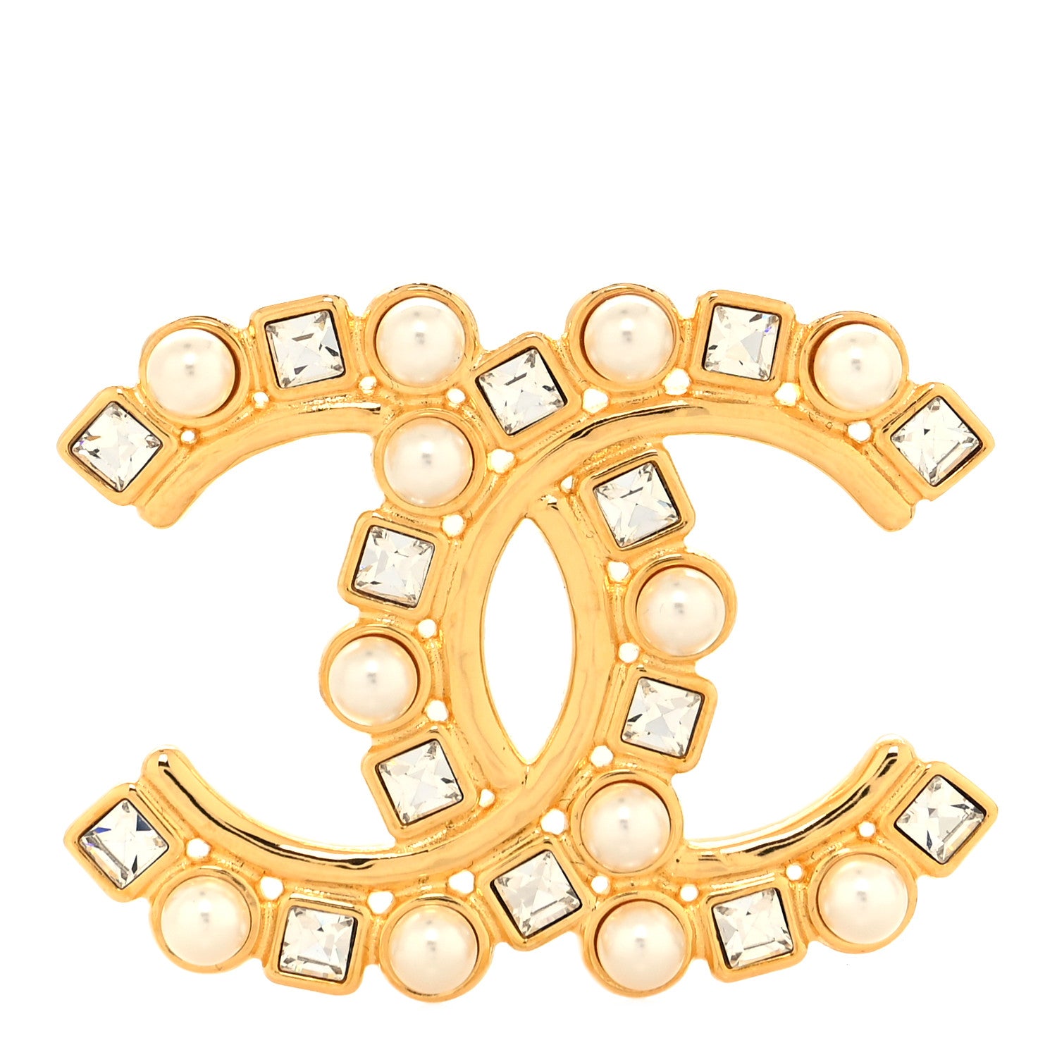 Chanel Metal Crystal Pearl CC Crystal Brooch Gold 1 of 3
