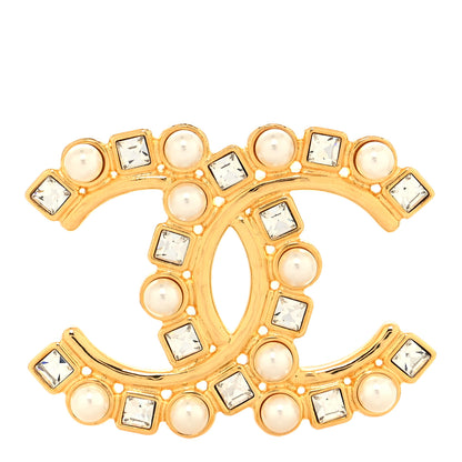 Chanel Metal Crystal Pearl CC Crystal Brooch Gold 1 of 3