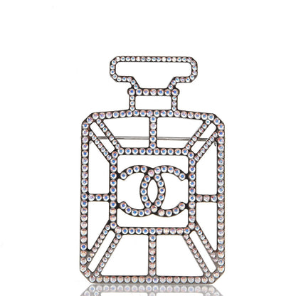 Chanel Crystal Perfume Bottle CC Brooch Ruthenium Iridescent Blue 1 of 5