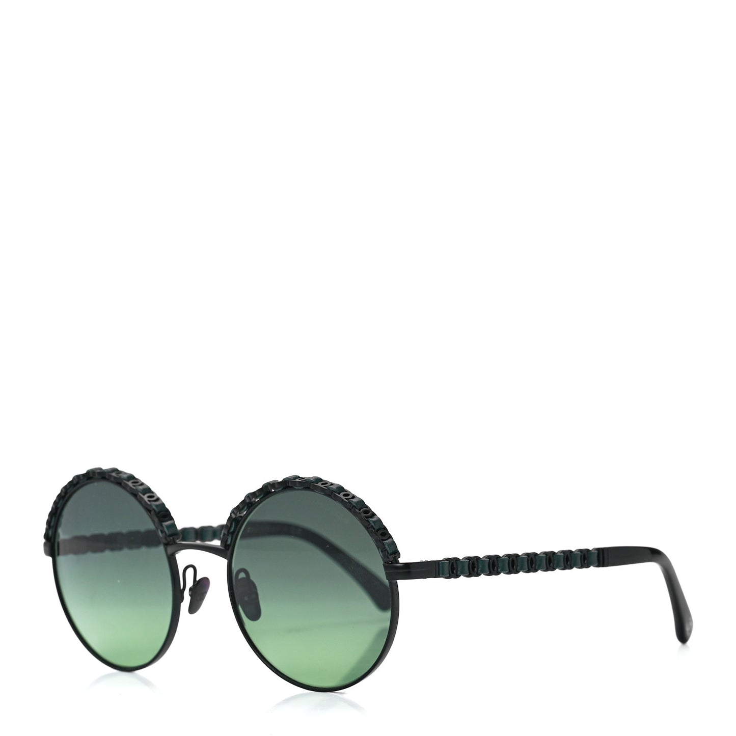 Metal Calfskin Round Chain Sunglasses 4265-Q Black