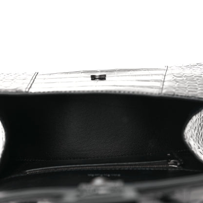 Balenciaga Shiny Calfskin Monochrome Crocodile Embossed Small Hourglass Top Handle Bag Black 5 of 8